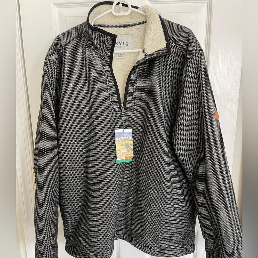 ORVIS Black/ Gray Quarter Zip- Up Fleece Lined Pullover. Size XL. New.